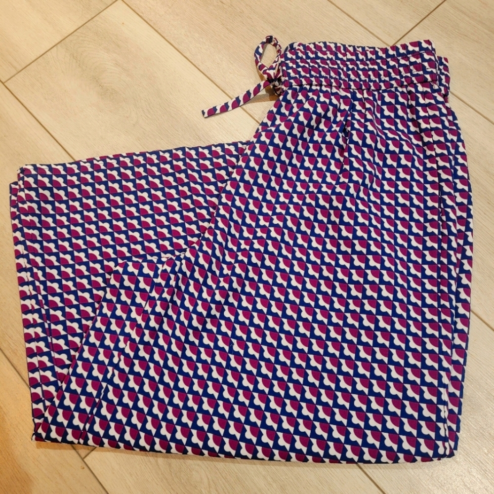 Babaton Women's Cropped Graphic Wide Leg Palazzo Pants Small Purple Blue Summer